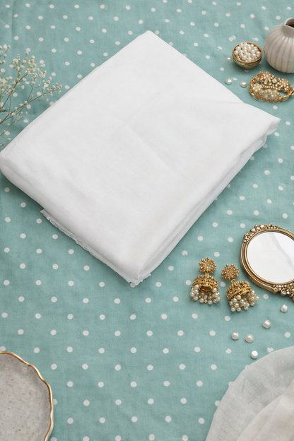 Pastel Mint Polka Print Cotton Suit Set Fabric With White Bottom