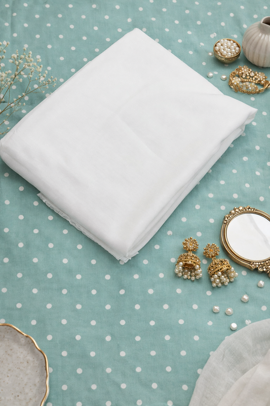 Pastel Mint Polka Print Cotton Suit Set Fabric With White Bottom