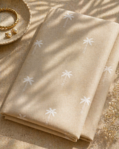 Beige Palm Print Cotton Linen Fabric 60 Inch Width