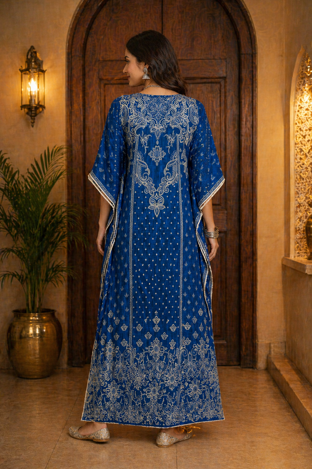 Premium Blue Modal Rayon Floral Kaftan Fabric