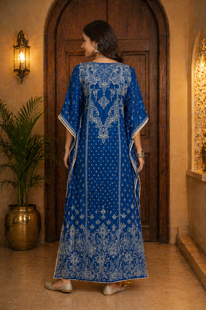 Premium Blue Modal Rayon Floral Kaftan Fabric