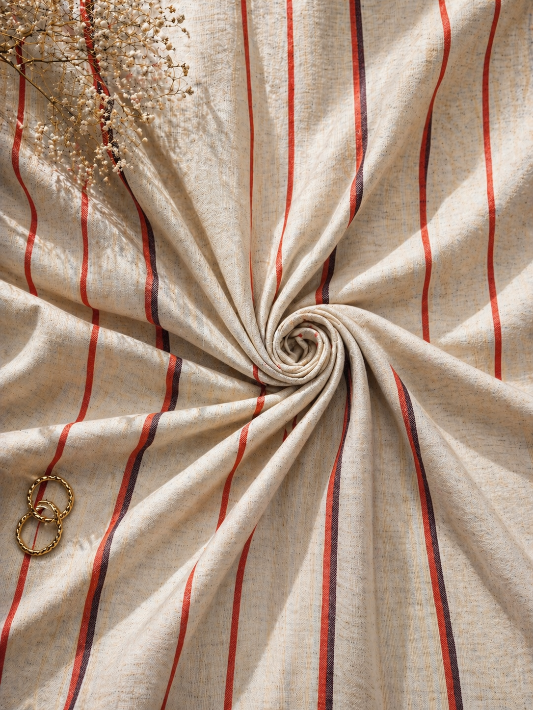 Elegant Off-White Linen Fabric with Red Stripes – 60” Wide