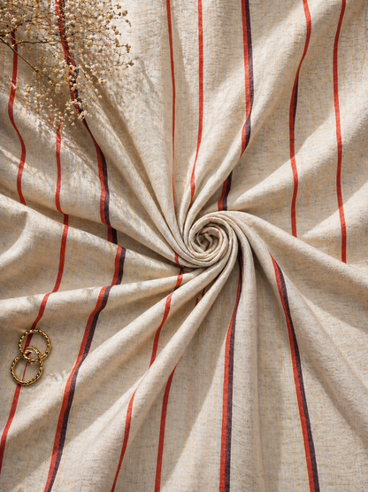 Elegant Off-White Linen Fabric with Red Stripes – 60” Wide
