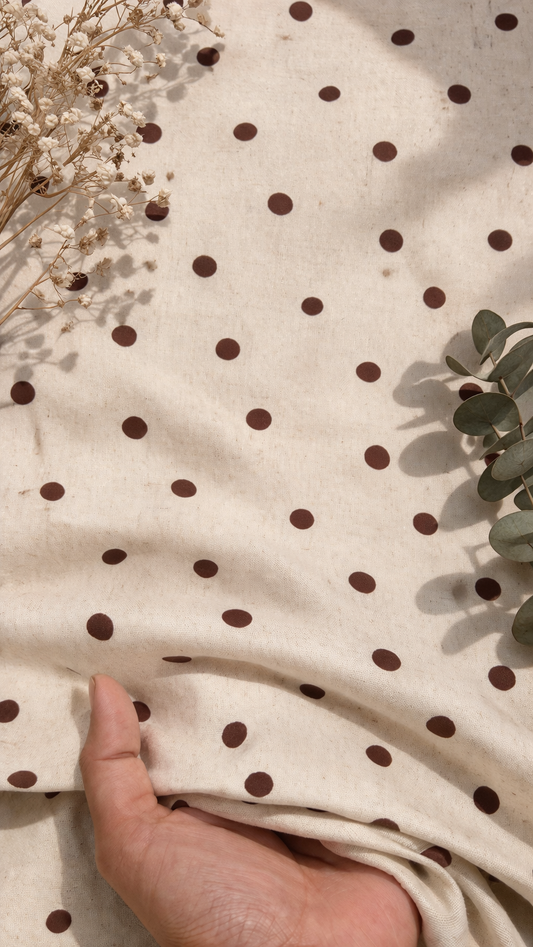 Beige Cotton Linen Polka Dot Fabric