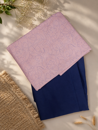 Peach Printed 100% cotton Suit Set with Plain bottom