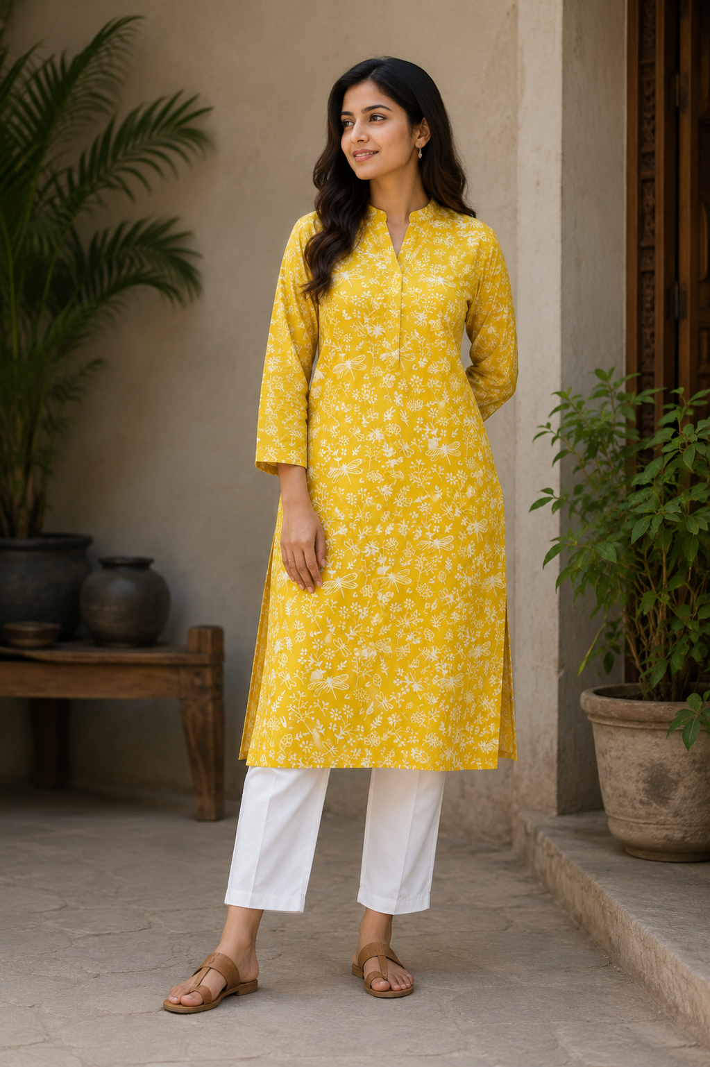 Yellow Cotton Floral Suit Set