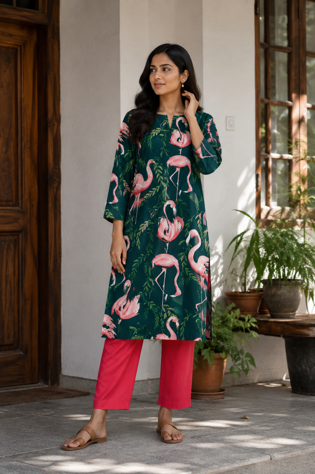 Premium Flamingo Print Rayon Suit Set