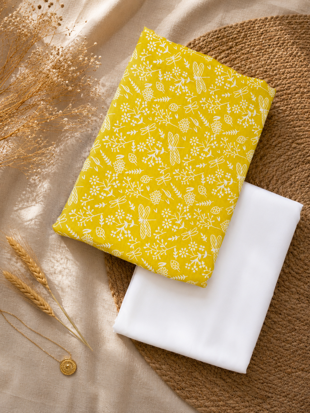 Yellow Cotton Floral Suit Set