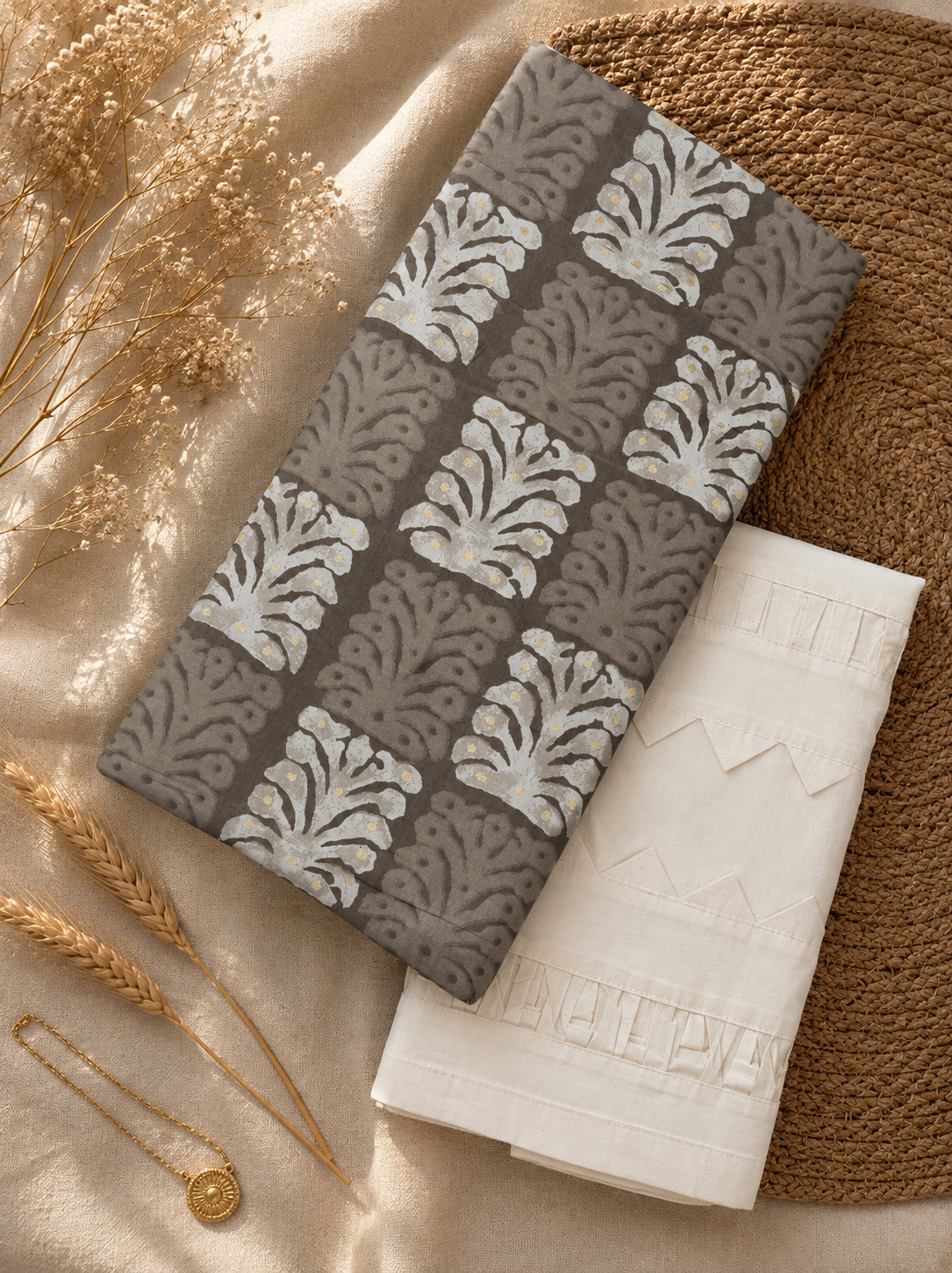 Brown Cotton Kurta with White Chicken Cotton Bottom | Premium Ethnic Suit Set
