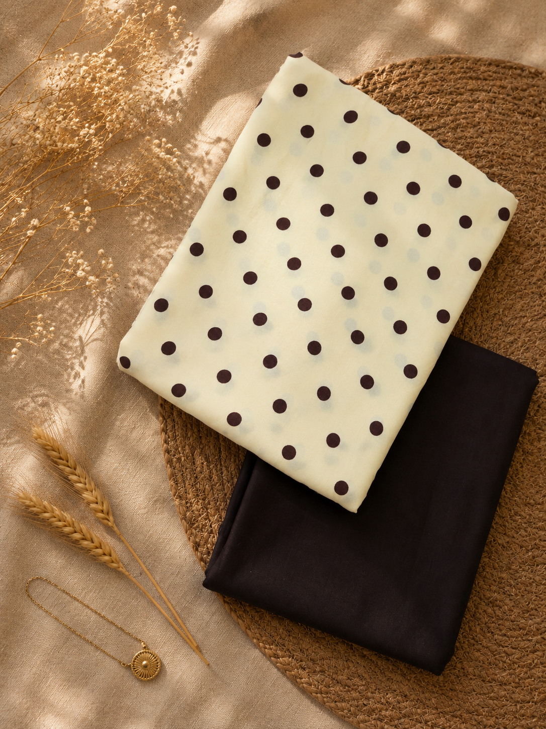 Premium Poplin Polka Dot Kurta with Rayon Bottom Suit Set