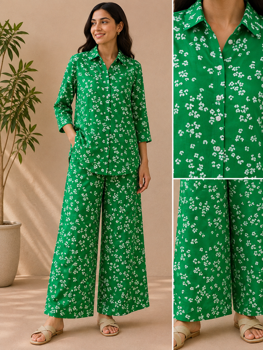 Emerald Petal Drift Cotton poplin Fabric