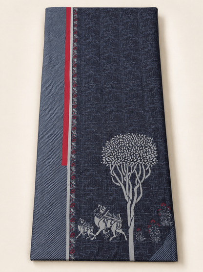 Indigo Colour Camel Printed Kurta Panel Fabric