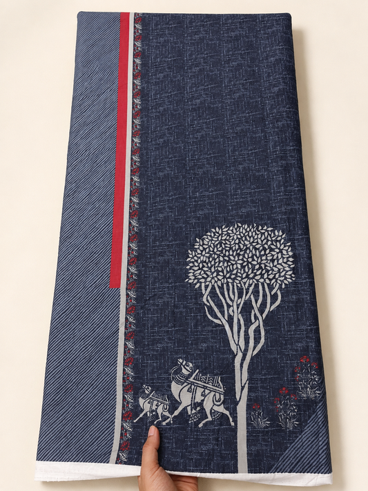 Indigo Colour Camel Printed Kurta Panel Fabric