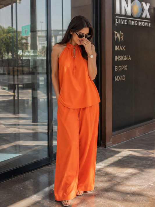 Orange Cotton Poplin Lycra Fabric | 56 Inch Width