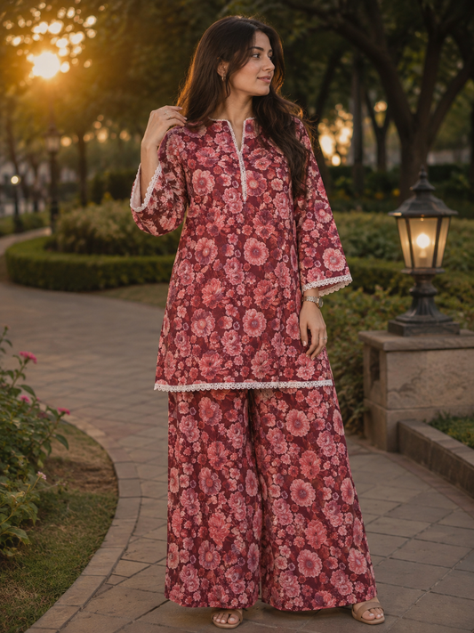 Double Cotton Floral red Fabric