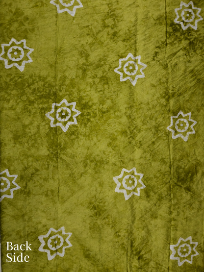 Olive Green Cotton Bandhani Printed Embroidered Suit Set with Muslin Dupatta