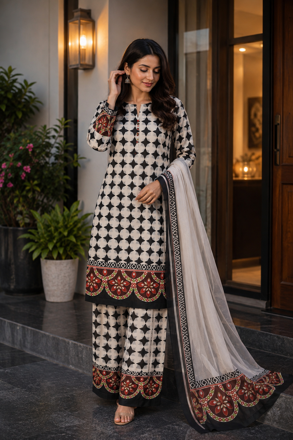 Armani Satin Farshi Salwar 3-Piece Suit Set with Digital Print Poly Georgette Dupatta