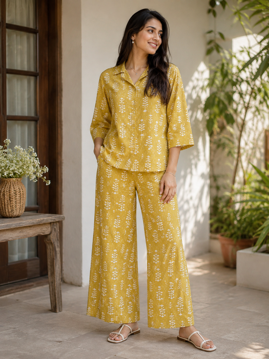 Mustard Yellow Cotton Printed Fabric | 60 Inch Width