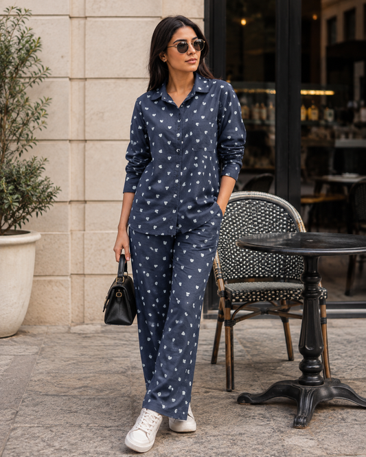 Premium Heart Printed Cotton Denim Fabric 60 Inch Width