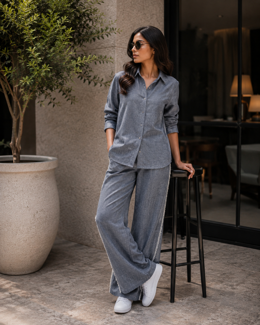 Textured Blue-Grey Denim Fabric