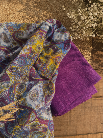Royal Violet Rayon Cotton Suit Set with Kota Cotton Dupatta