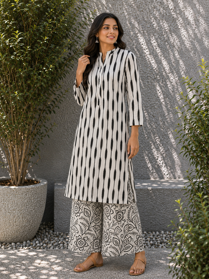 Premium Ikat Cotton Suit Set Fabric with Floral Bottom Print