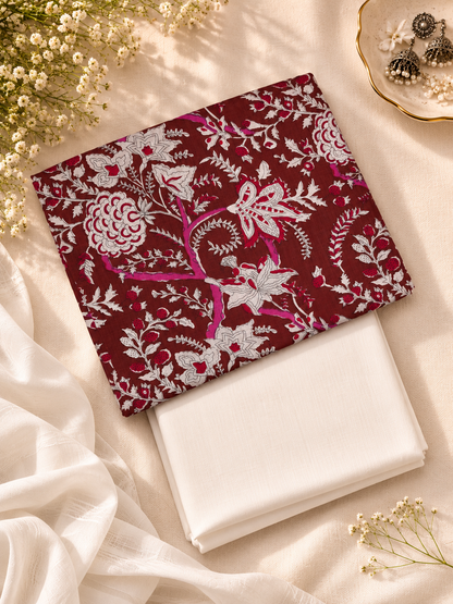 Maroon Floral Garden Cotton Suit Set