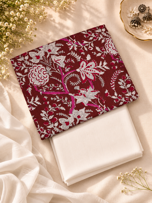 Maroon Floral Garden Cotton Suit Set