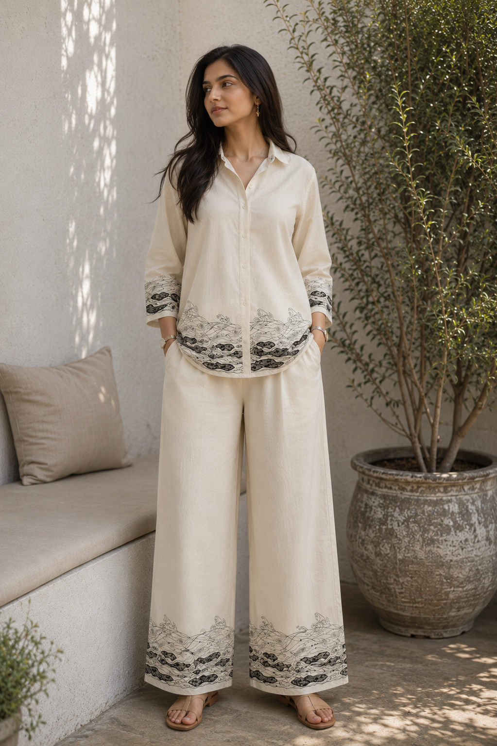 Imported Georgette Thread Work Fabric with Border