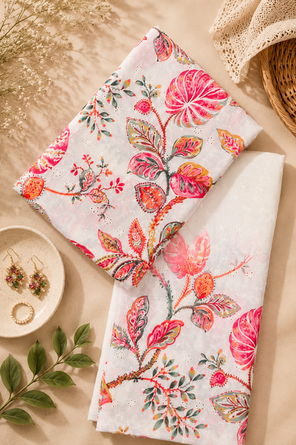 Red Floral Cotton Hokoba Printed Fabric Suit Set