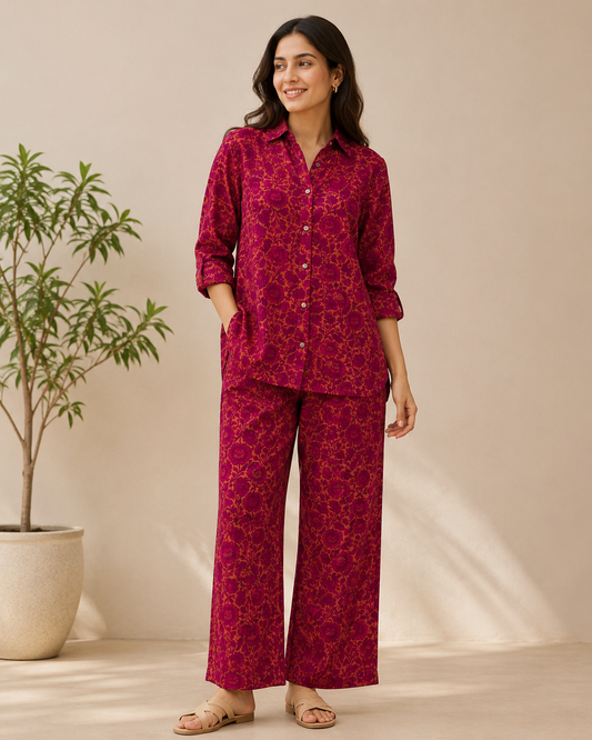Red & Peach Floral Cotton Poplin Fabric | 60 Inch Width