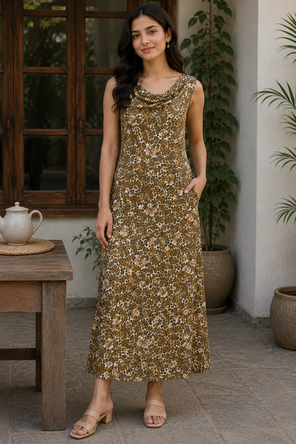 Imported Sheen Linen Fabric with Abstract Floral Print
