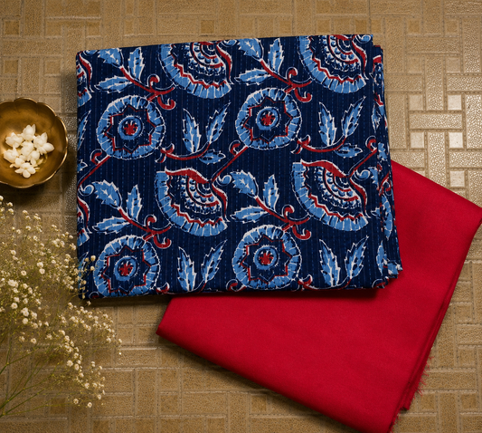 Navy Paisley Print Cotton Suit Set