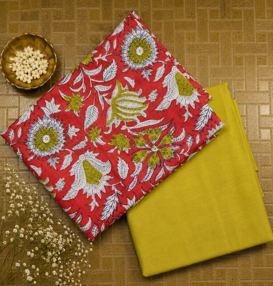 Crimson Bloom Botanical Cotton Suit Set