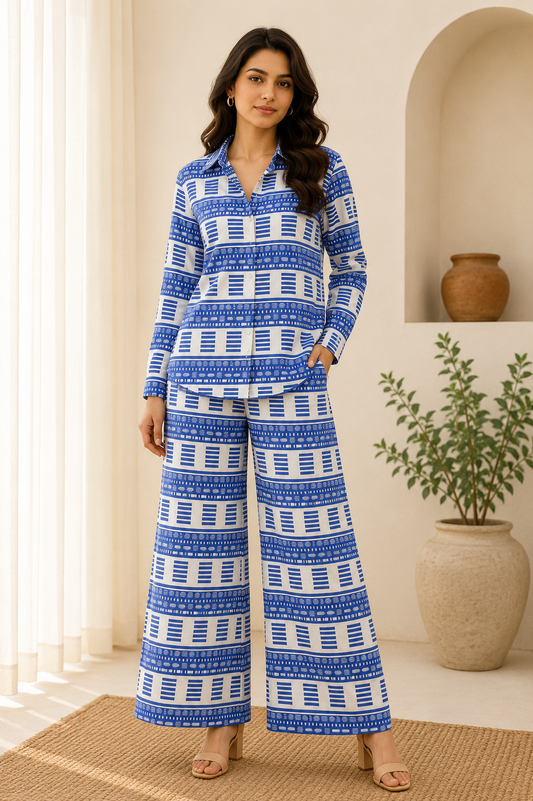 Blue Geometric Printed Cotton Fabric