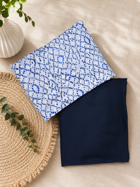 Azure Blue Artistic Dot Print Cotton Suit Set