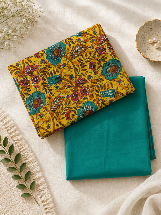 Mustard Vintage Floral Cotton Suit Set