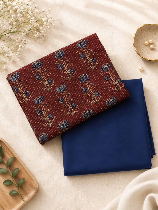 Rust Botanical Print Cotton Suit Set