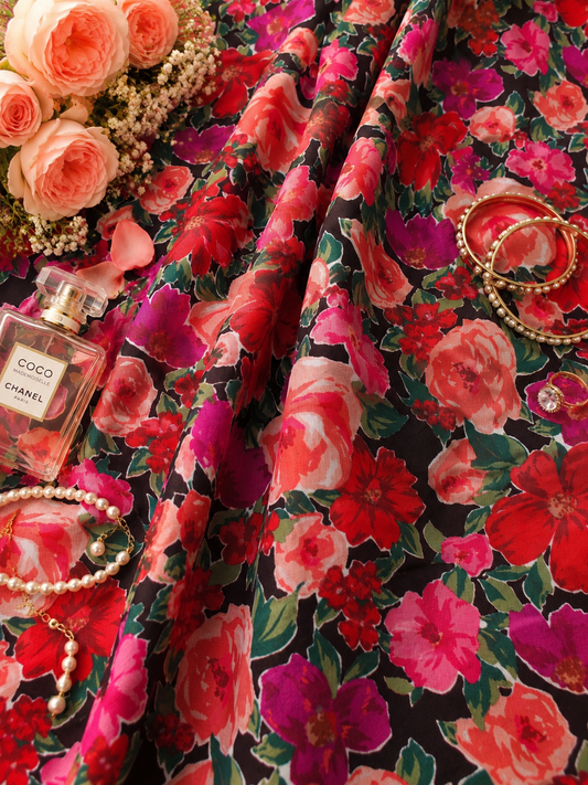 Crimson Blossom Garden Modal Rayon Fabric