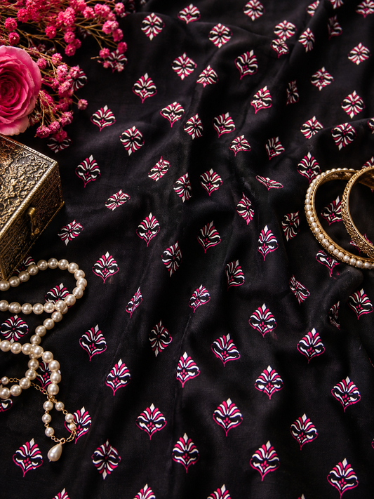 Mystic Petal Black Modal Rayon Fabric