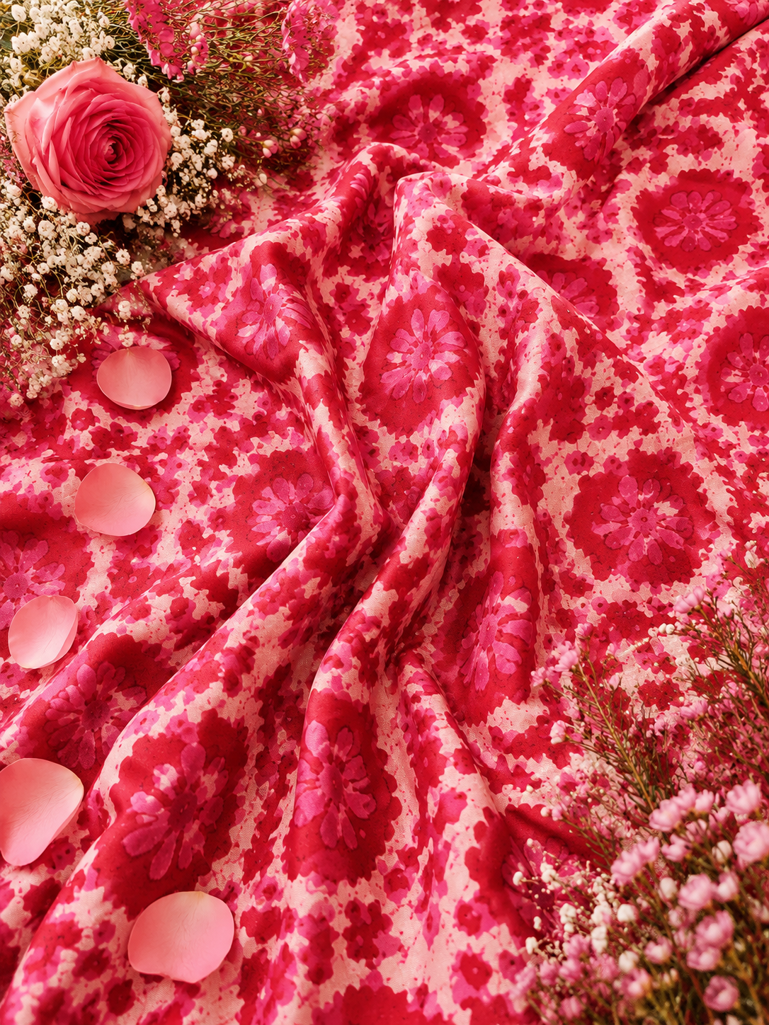 Rosy Bloom Printed Modal Rayon Fabric
