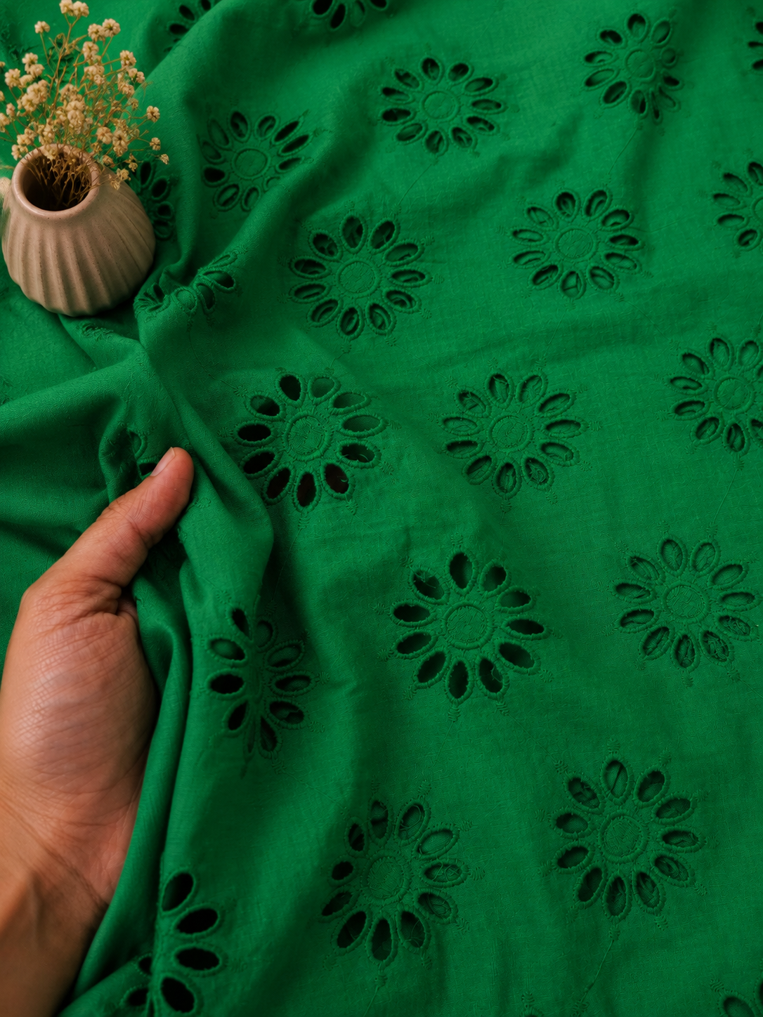 Forest Bloom Embroidered Cotton Eyelet Fabric