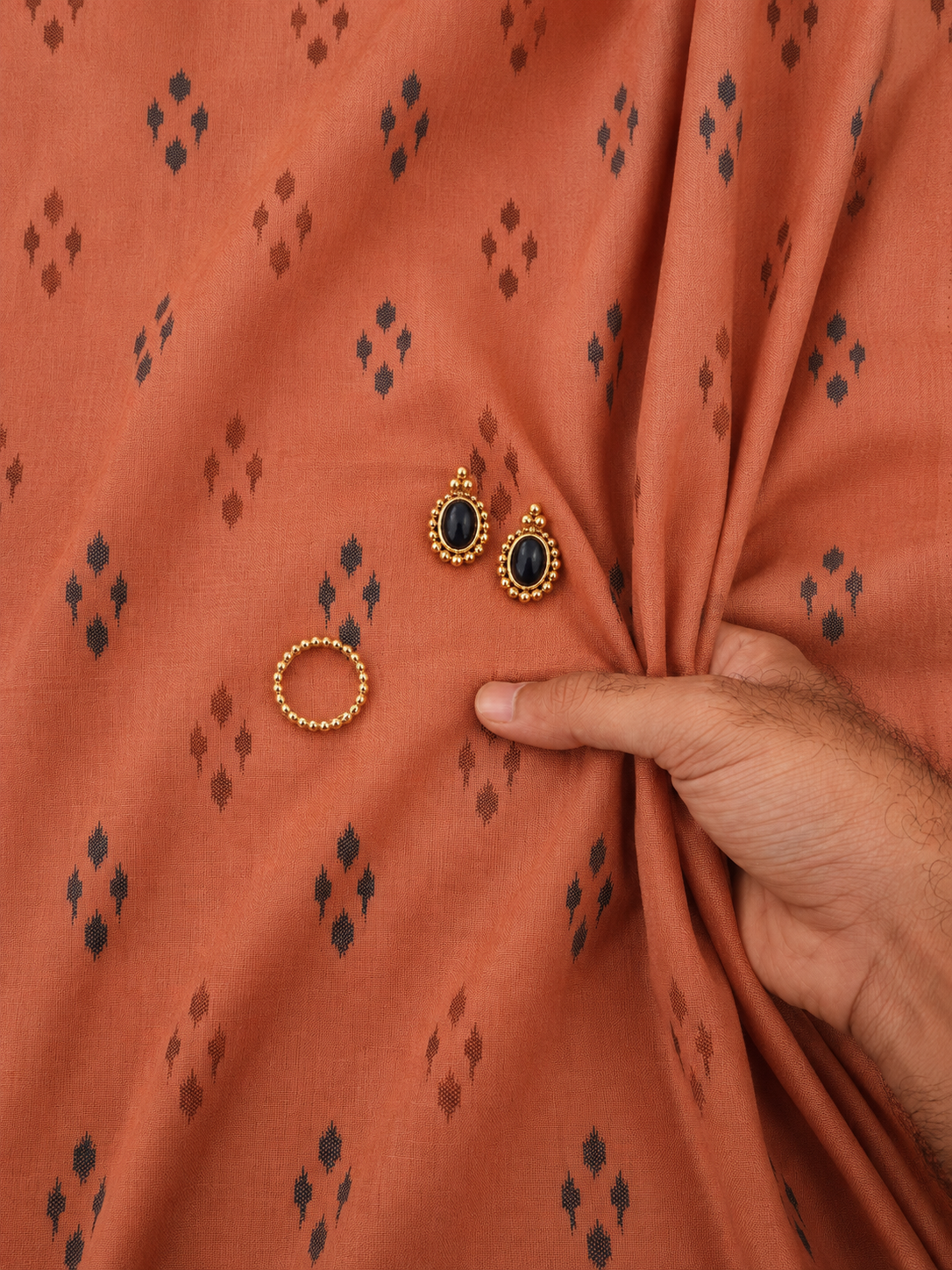 Rust Brown Ikat Print Cotton Fabric