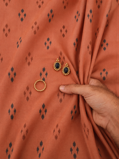 Rust Brown Ikat Print Cotton Fabric