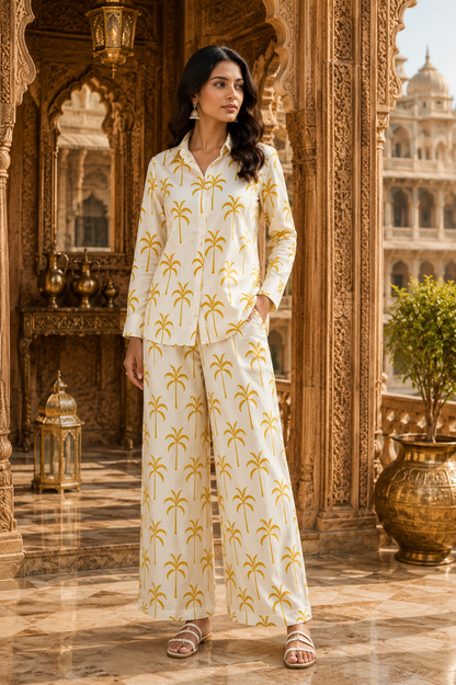 Sunshine Palm Tree Print Cotton Linen Fabric – Mustard