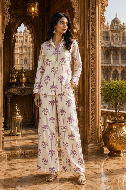 Designer Palm Tree Print Cotton Linen Fabric – Lavender