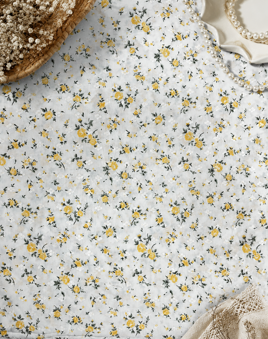 Premium White Cotton Linen Floral Print Fabric