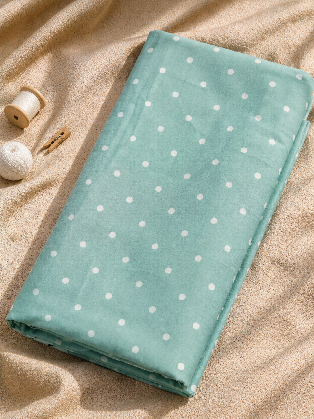Mint Green Polka Dot Glace Cotton Fabric | 60 Inch Wide Fabric