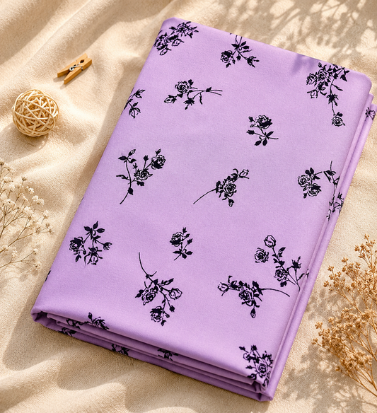 Lavender Floral Pure Crepe Fabric