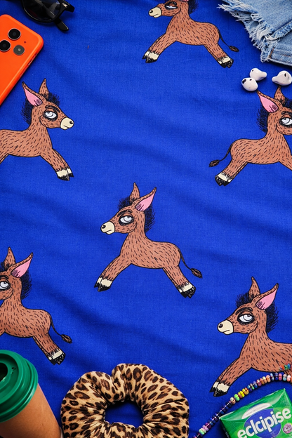Royal Blue Horse Cotton Poplin Print Fabric